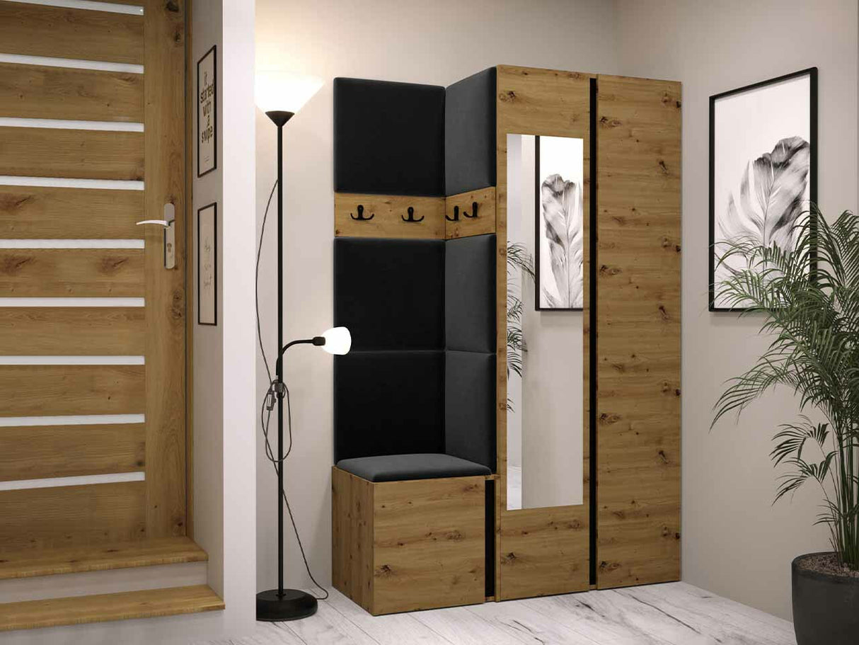 Előszoba garnitúra ORION XXVI (Tavasz XXVI), Keret színe: Artisan tölgy + Fekete, Puha falpanel színe: Manila 18