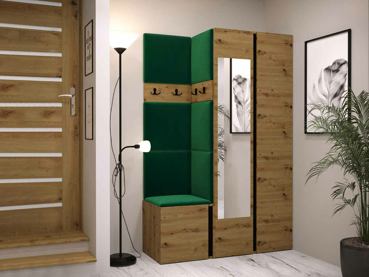 Előszoba garnitúra ORION XXVI (Tavasz XXVI), Keret színe: Artisan tölgy + Fekete, Puha falpanel színe: Manila 35