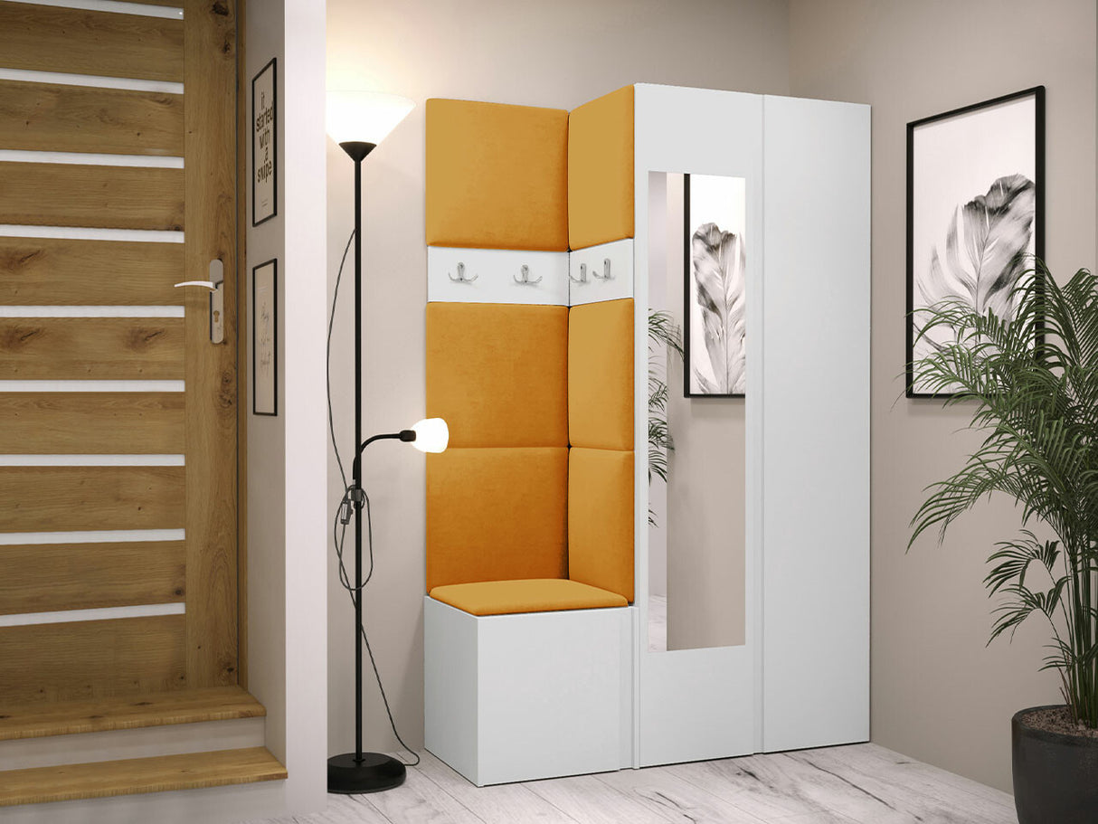 Előszoba garnitúra ORION XXVI (Tavasz XXVI), Keret színe: Fehér, Puha falpanel színe: Manila 32