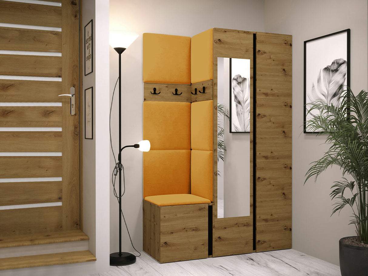 Előszoba garnitúra ORION XXVI (Tavasz XXVI), Keret színe: Artisan tölgy + Fekete, Puha falpanel színe: Manila 32