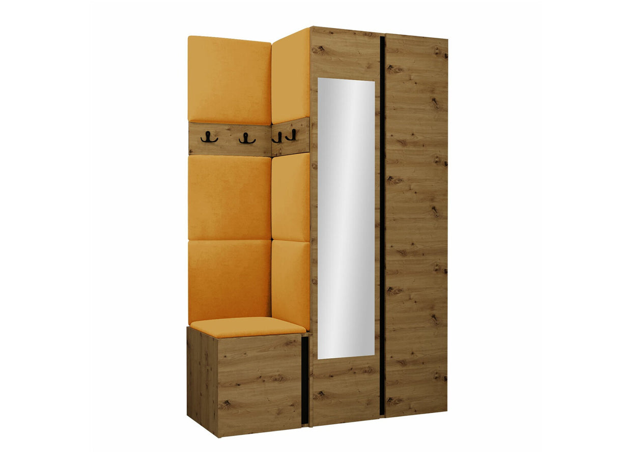 Előszoba garnitúra ORION XXVI (Tavasz XXVI), Keret színe: Artisan tölgy + Fekete, Puha falpanel színe: Manila 32