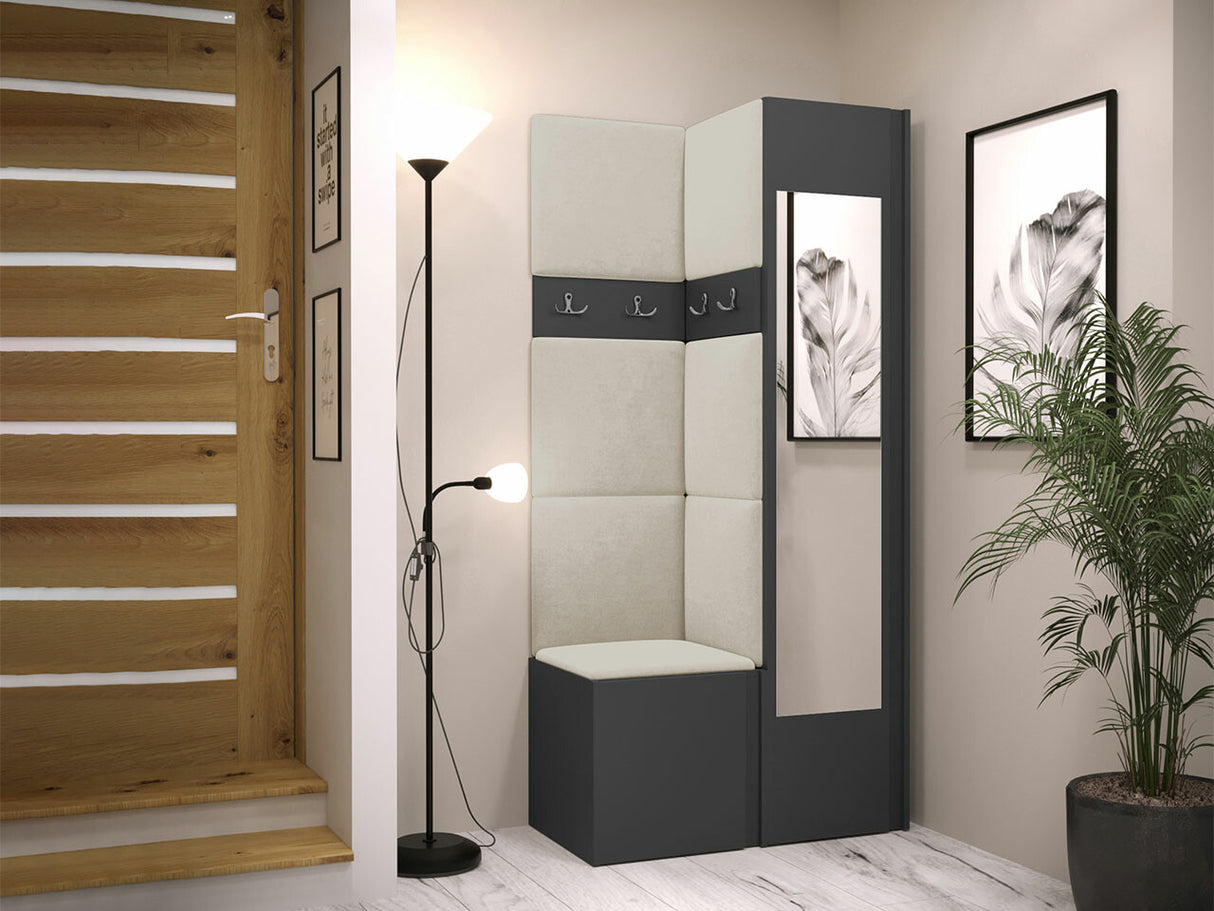 Előszoba garnitúra ORION XXV (Tavasz XXV), Keret színe: Grafit, Puha falpanel színe: Manila 02