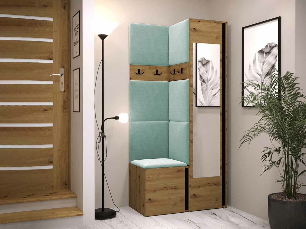 Előszoba garnitúra ORION XXV (Tavasz XXV), Keret színe: Artisan tölgy + Fekete, Puha falpanel színe: Manila 11