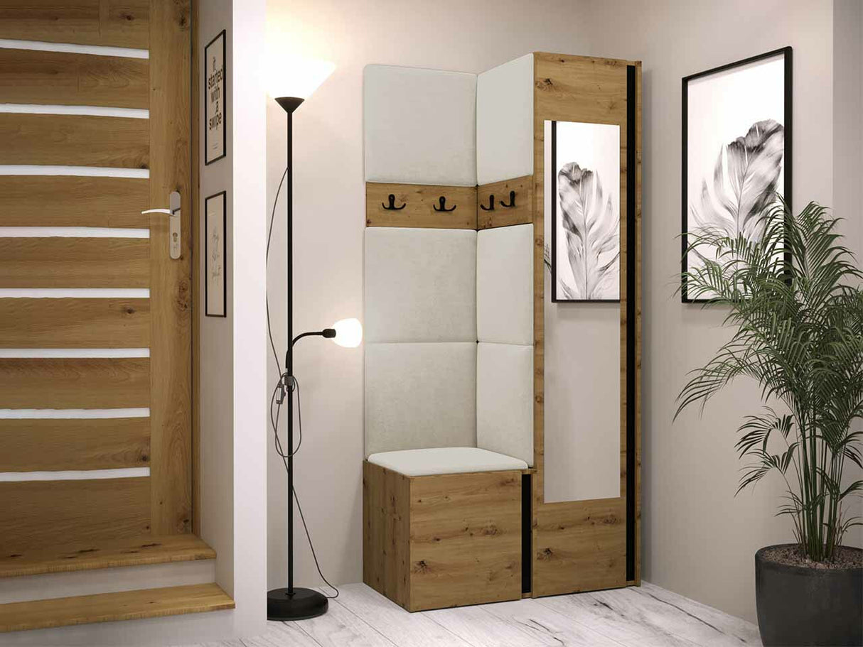 Előszoba garnitúra ORION XXV (Tavasz XXV), Keret színe: Artisan tölgy + Fekete, Puha falpanel színe: Manila 02