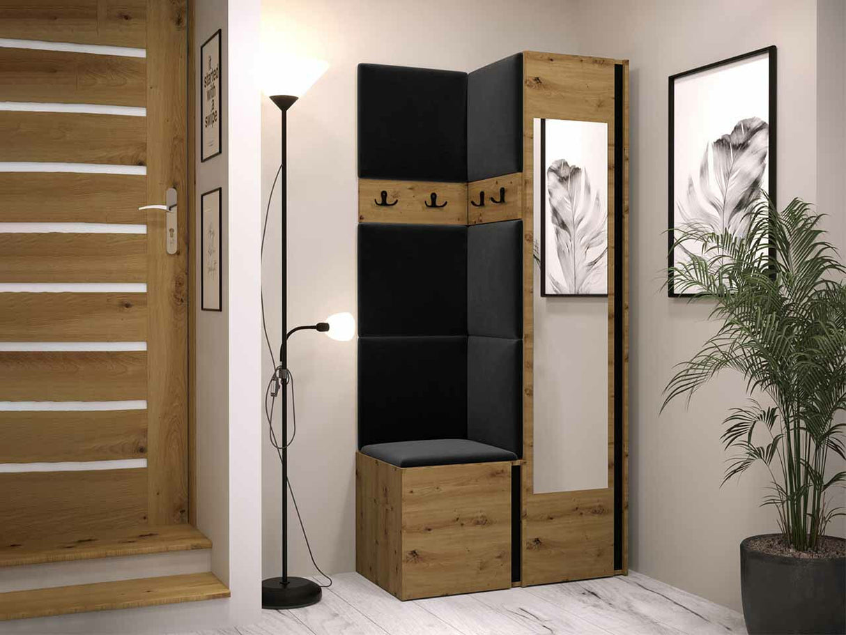 Előszoba garnitúra ORION XXV (Tavasz XXV), Keret színe: Artisan tölgy + Fekete, Puha falpanel színe: Manila 18