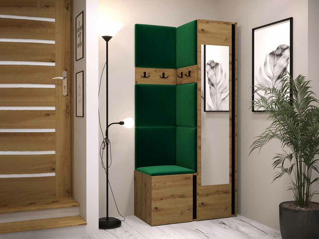 Előszoba garnitúra ORION XXV (Tavasz XXV), Keret színe: Artisan tölgy + Fekete, Puha falpanel színe: Manila 35