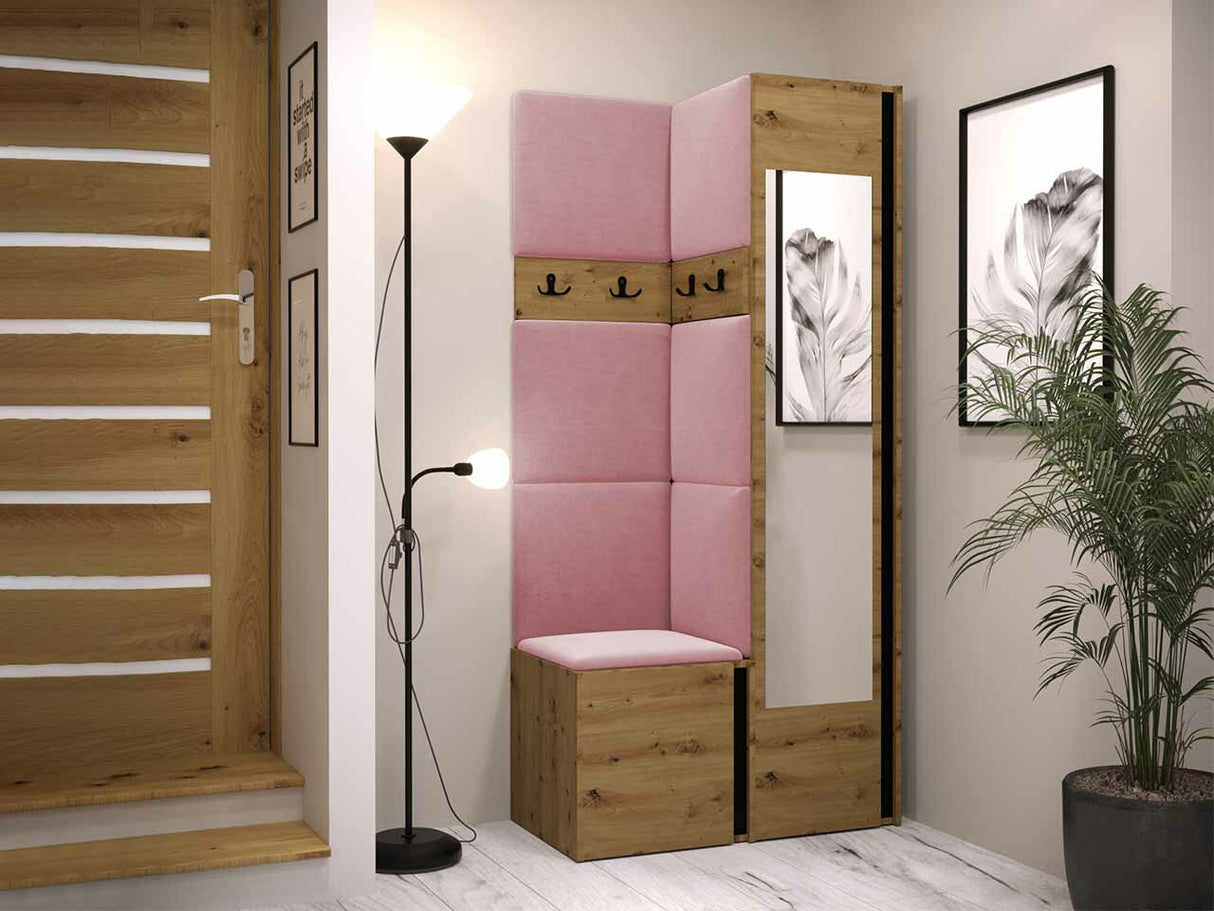 Előszoba garnitúra ORION XXV (Tavasz XXV), Keret színe: Artisan tölgy + Fekete, Puha falpanel színe: Manila 09