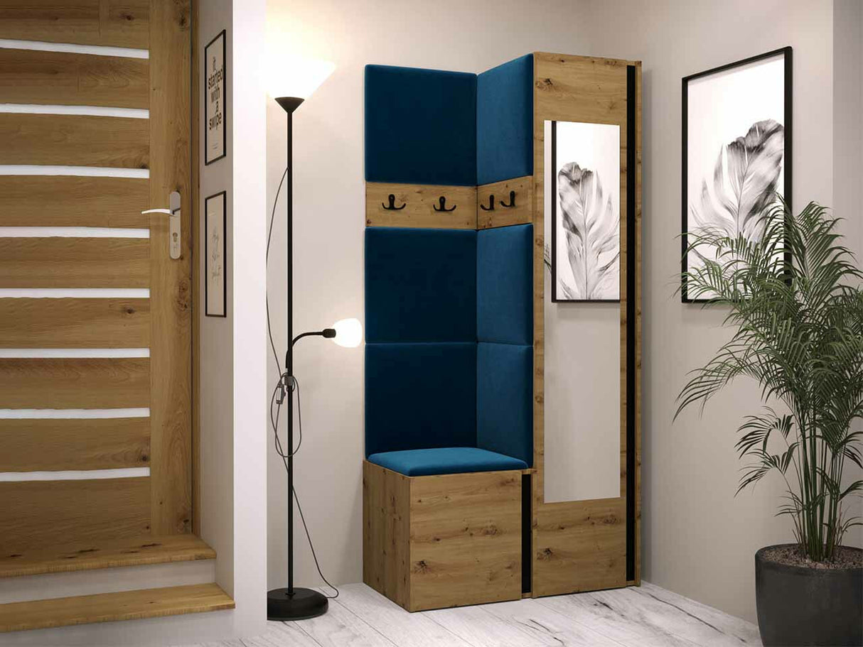 Előszoba garnitúra ORION XXV (Tavasz XXV), Keret színe: Artisan tölgy + Fekete, Puha falpanel színe: Manila 26