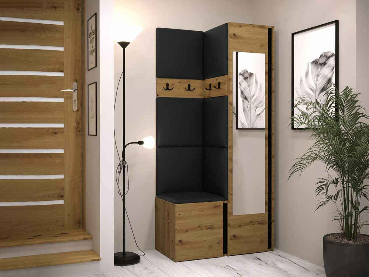 Előszoba garnitúra ORION XXV (Tavasz XXV), Keret színe: Artisan tölgy + Fekete, Puha falpanel színe: Soft 011