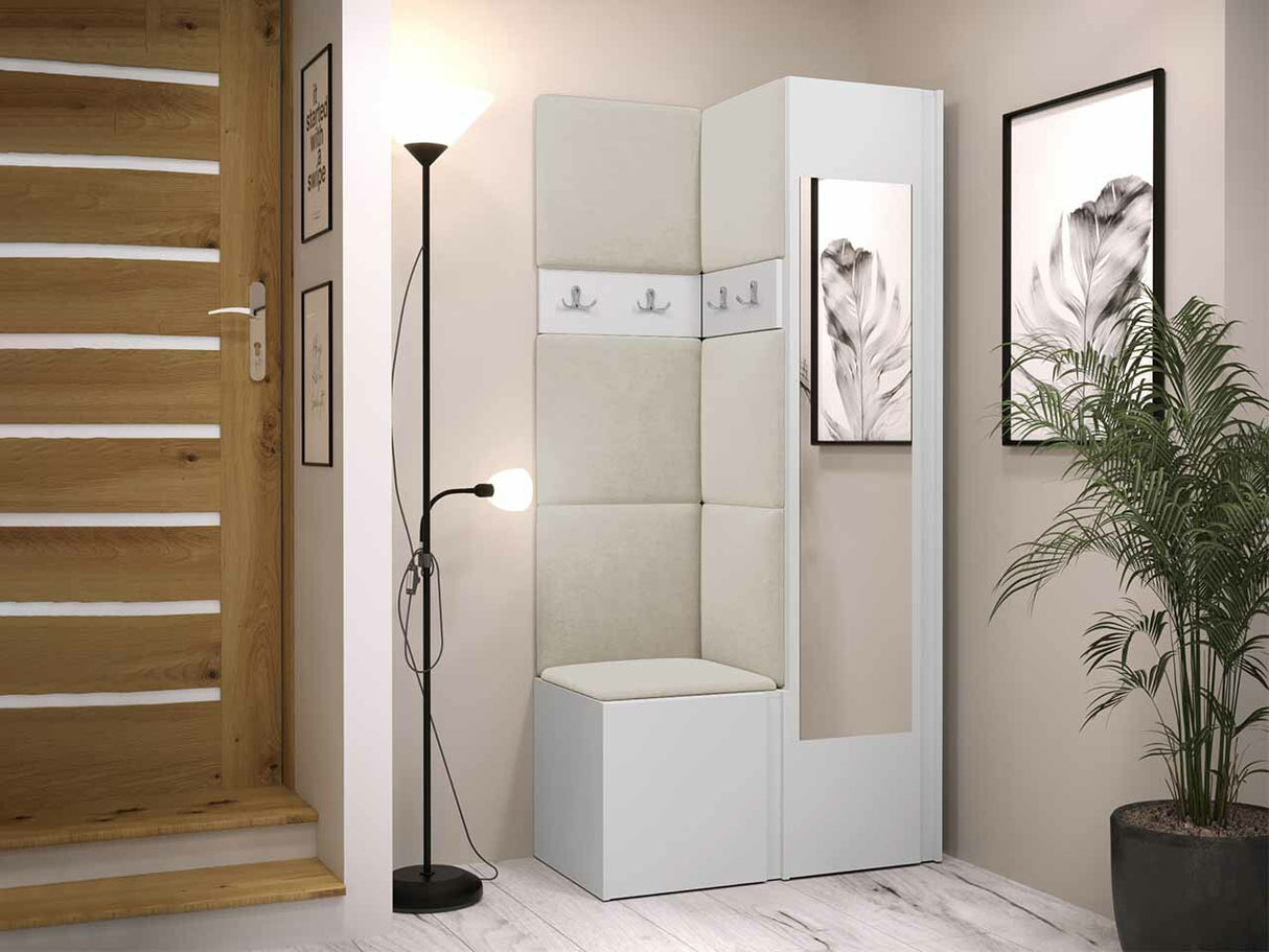 Előszoba garnitúra ORION XXV (Tavasz XXV), Keret színe: Fehér, Puha falpanel színe: Manila 02