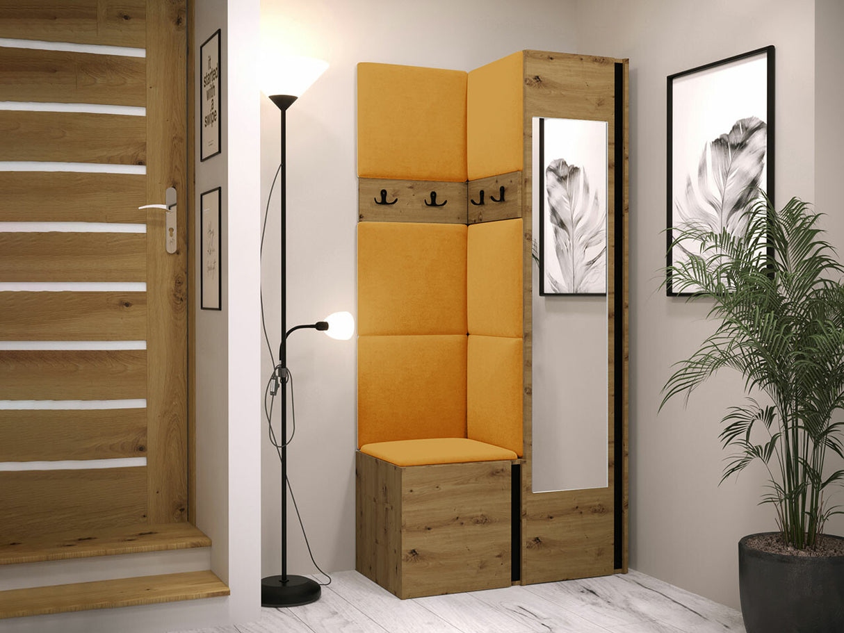 Előszoba garnitúra ORION XXV (Tavasz XXV), Keret színe: Artisan tölgy + Fekete, Puha falpanel színe: Manila 32