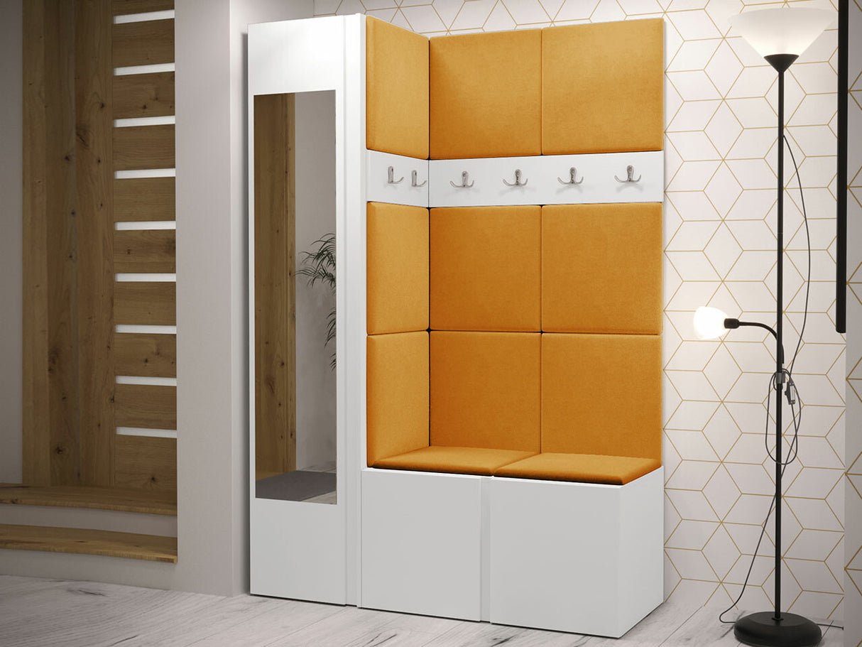 Előszoba garnitúra ORION X (Tavasz X), Keret színe: Fehér, Puha falpanel színe: Manila 32