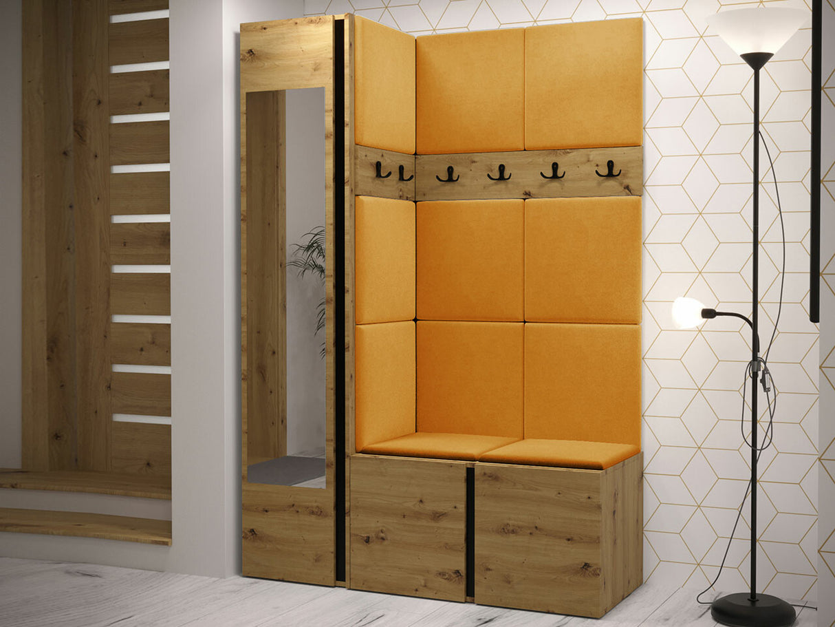 Előszoba garnitúra ORION X (Tavasz X), Keret színe: Artisan tölgy, Puha falpanel színe: Manila 32