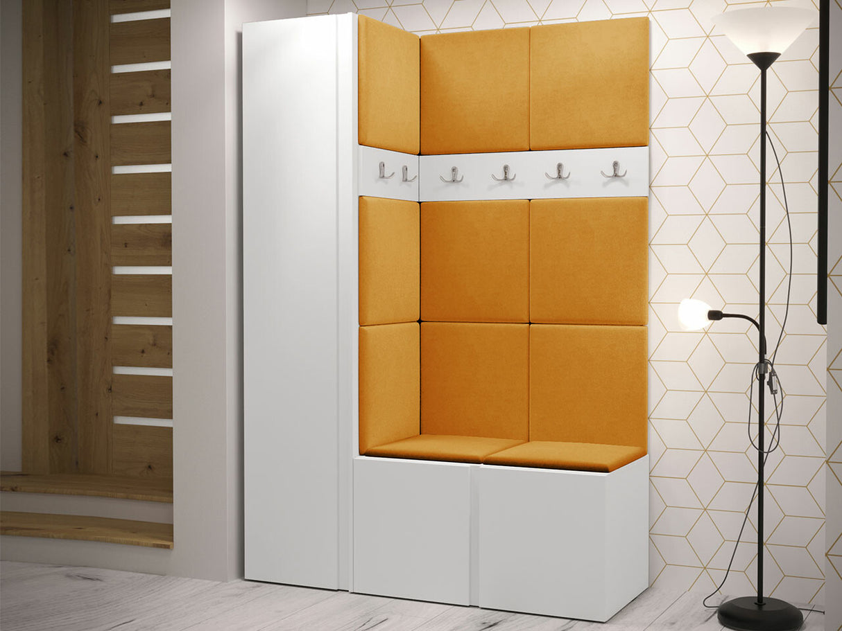 Előszoba garnitúra Zestaw ORION IX (Tavasz IX), Keret színe: Fehér, Puha falpanel színe: Manila 32