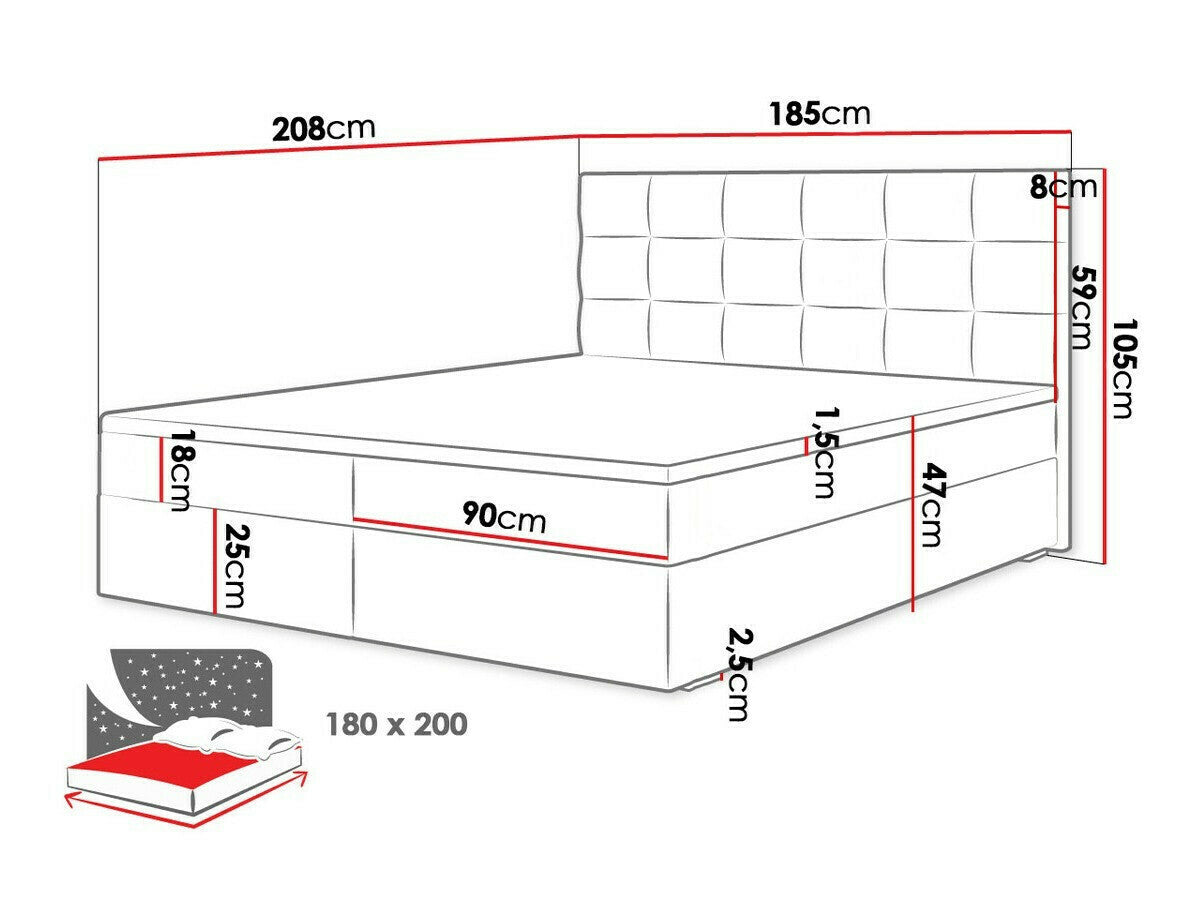 Kontinentális ágy FADO 2 (Derisio 2), Alvó felület mérete: 180 x 200 cm, Szín: Itaka 10
