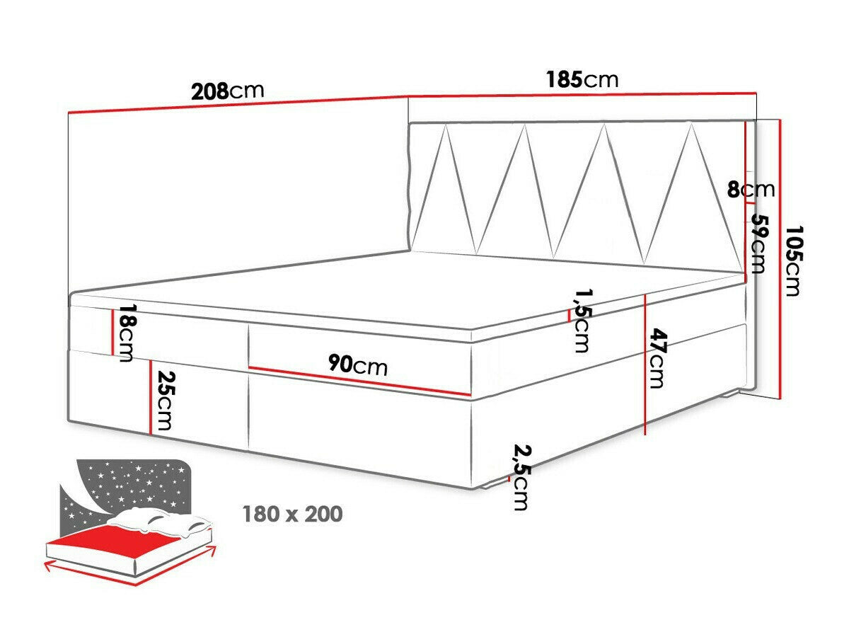 Kontinentális ágy FADO 3 (Derisio 3), Alvó felület mérete: 180 x 200 cm, Szín: Itaka 10