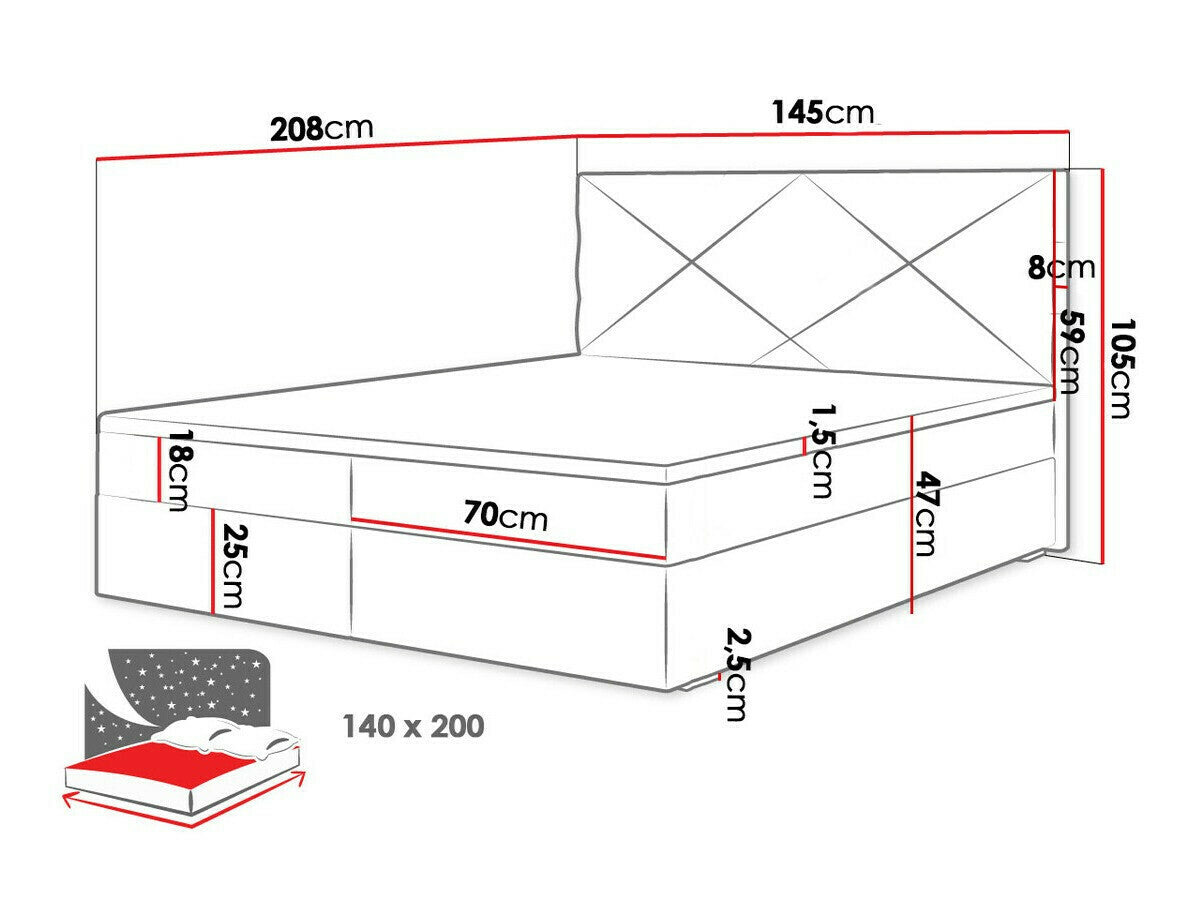 Kontinentális ágy FADO 4 (Derisio 4), Alvó felület mérete: 140 x 200 cm, Szín: Itaka 11
