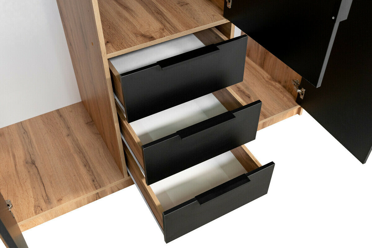 Gardróbszekrény BALI LUX D3, Wotan tölgy + Fekete