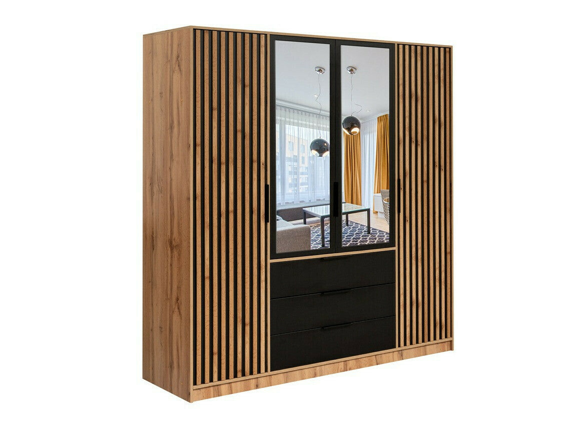 Gardróbszekrény BALI LUX D4, Wotan tölgy + Fekete