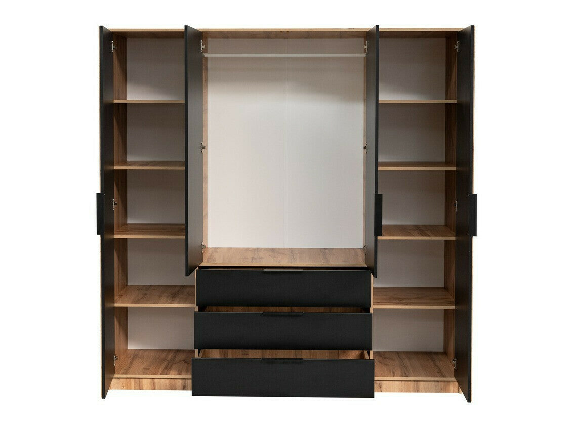 Gardróbszekrény BALI LUX D4, Wotan tölgy + Fekete