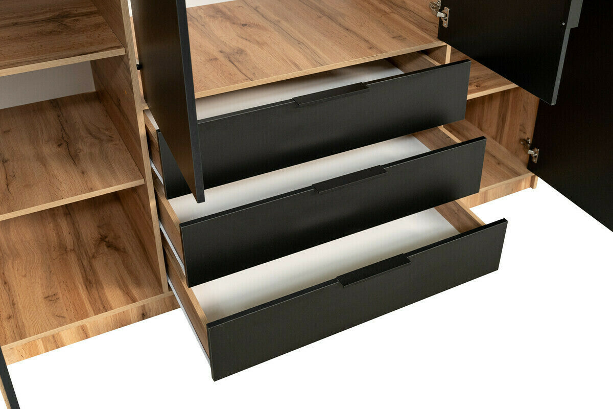 Gardróbszekrény BALI LUX D4, Wotan tölgy + Fekete