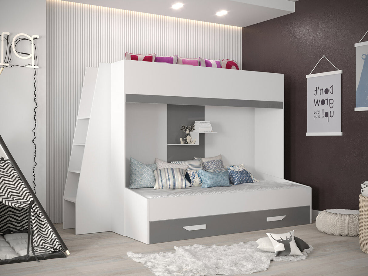Emeletes ágy PARTY 17 (Pen 17), Szín: Fehér + Fényes szürke + Fényes fehér