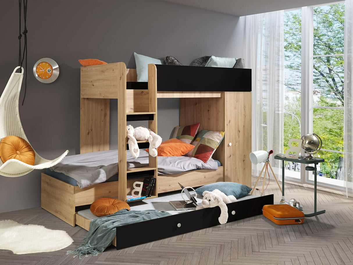 Emeletes ágy SMART 2, Szín: Artisan tölgy + Fekete