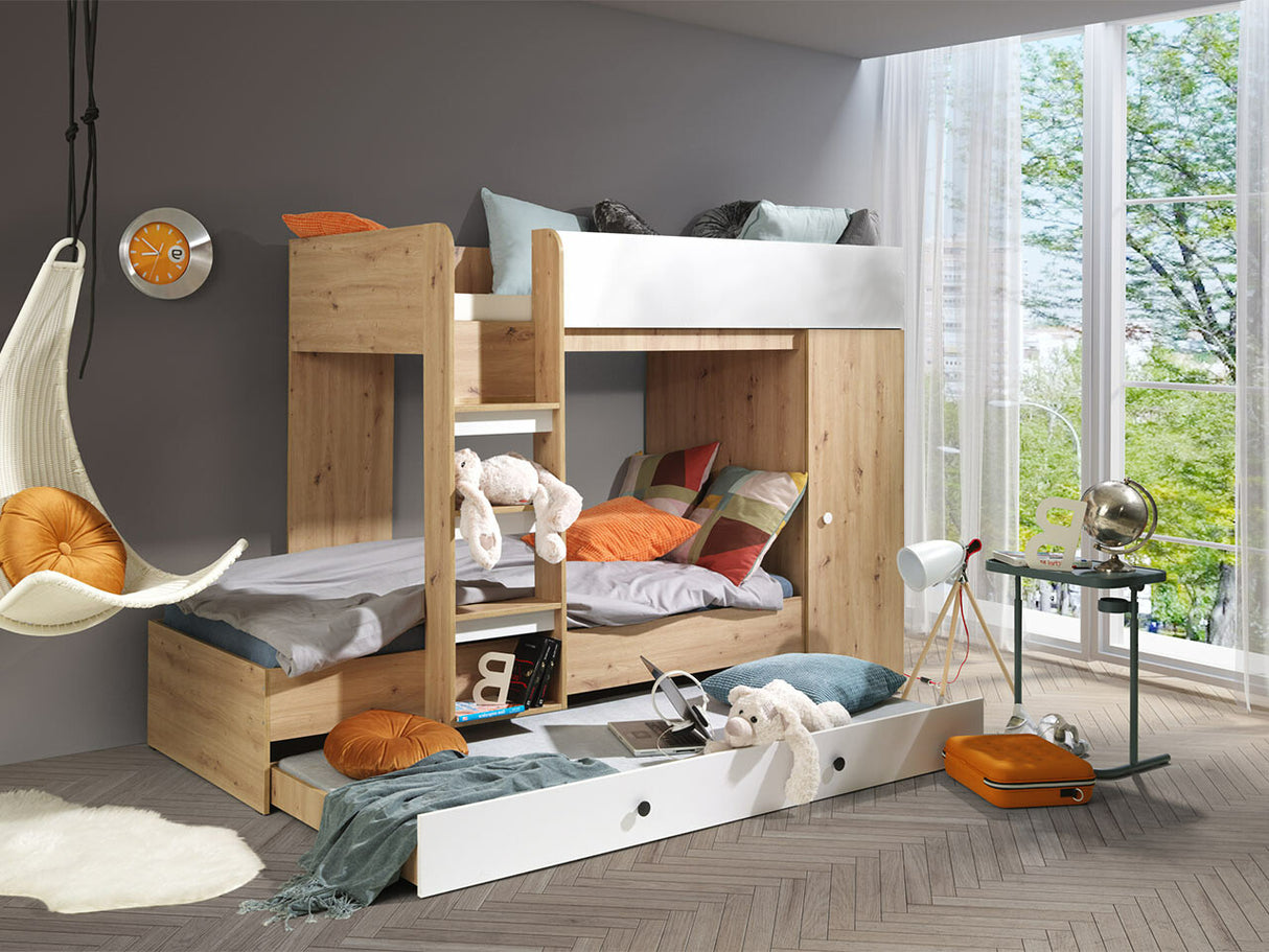 Emeletes ágy SMART 2, Szín: Artisan tölgy + Fehér
