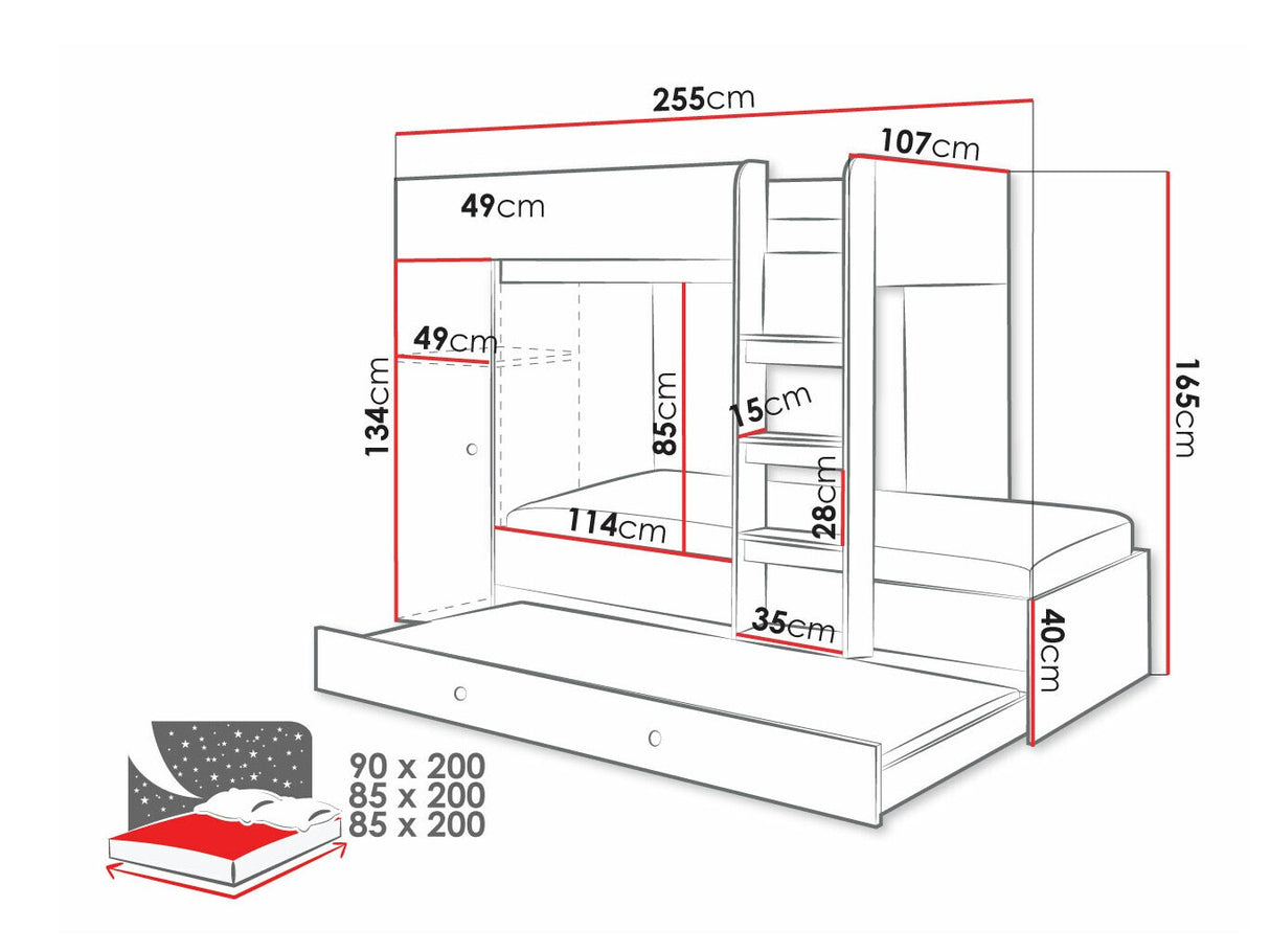 Emeletes ágy SMART 2, Szín: Artisan tölgy + Fehér