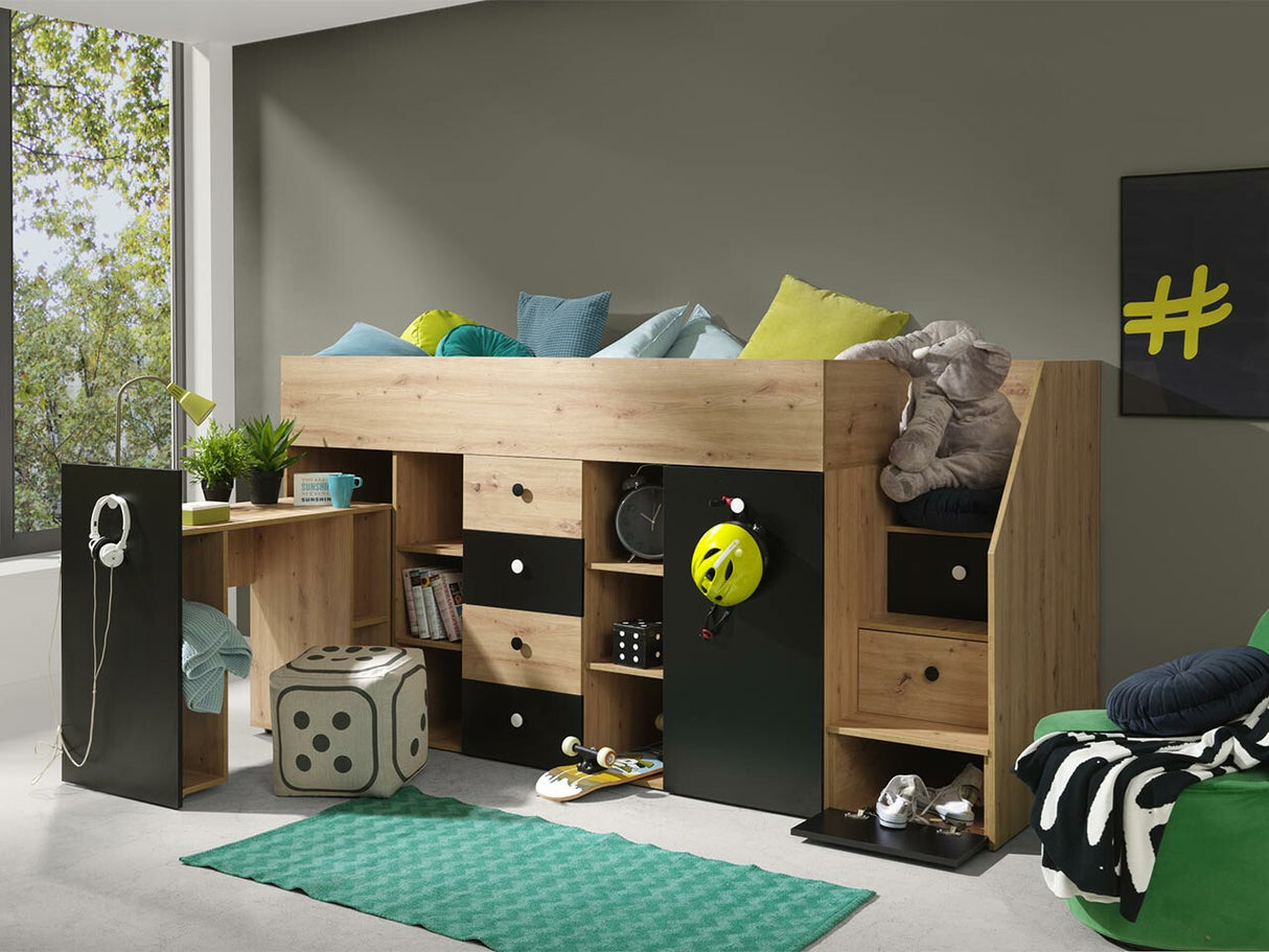 Galériaágy SMART 3, Szín: Artisan tölgy + Fekete, Változatok: Jobbos