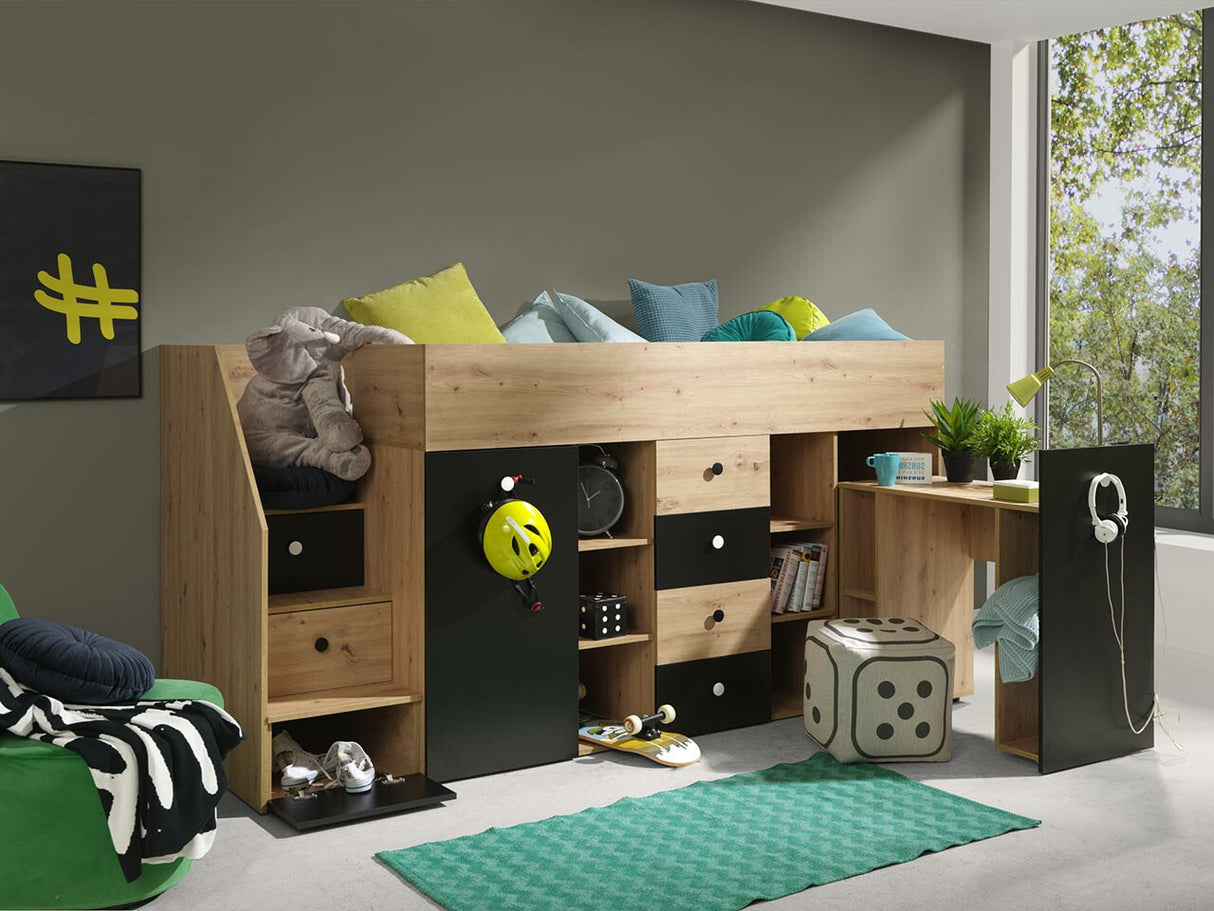 Galériaágy SMART 3, Szín: Artisan tölgy + Fekete, Változatok: Balos