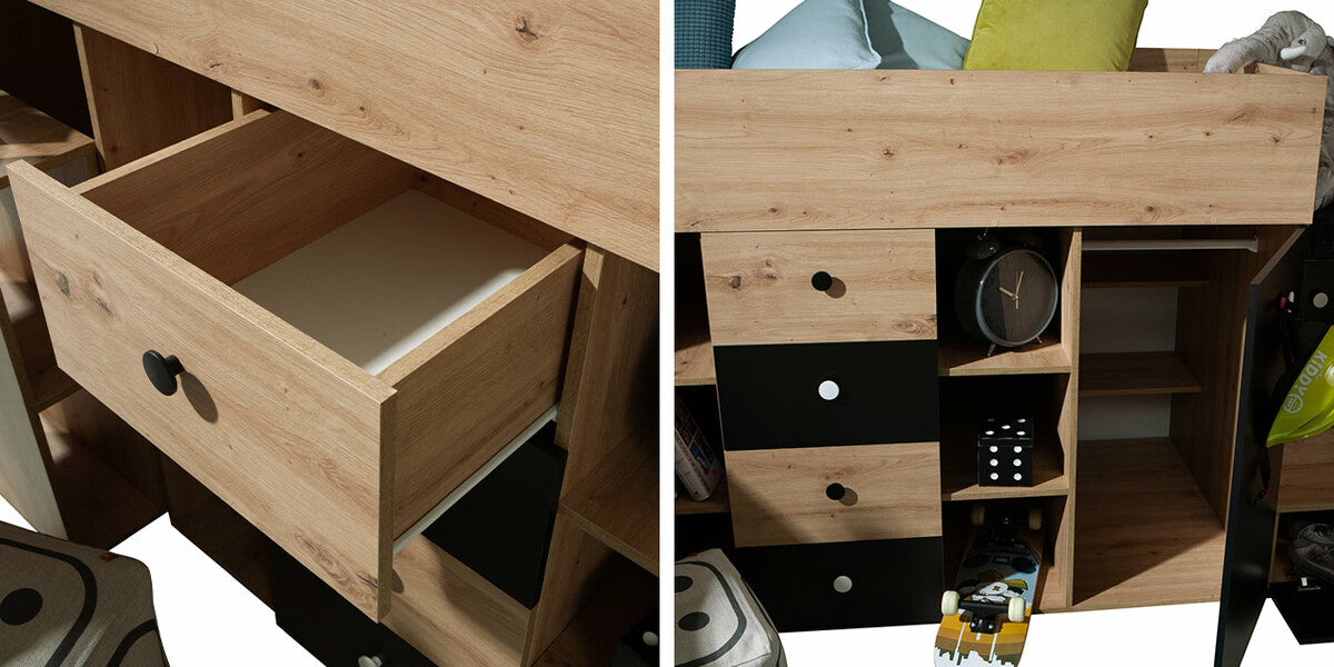 Galériaágy SMART 3, Szín: Artisan tölgy + Fekete, Változatok: Balos