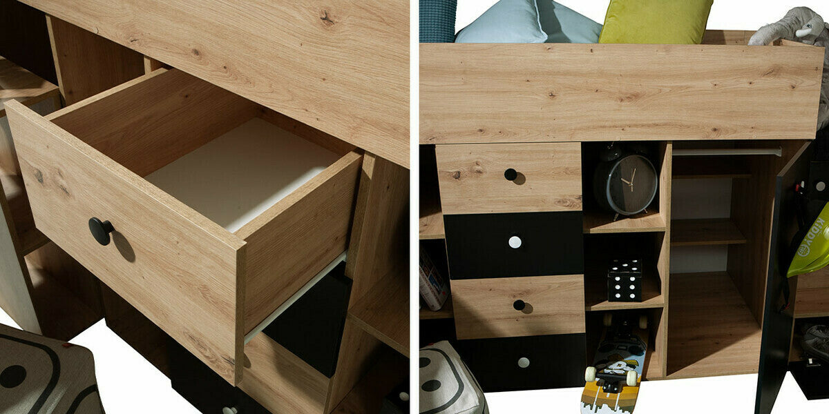 Galériaágy SMART 3, Szín: Artisan tölgy + Fekete, Változatok: Jobbos