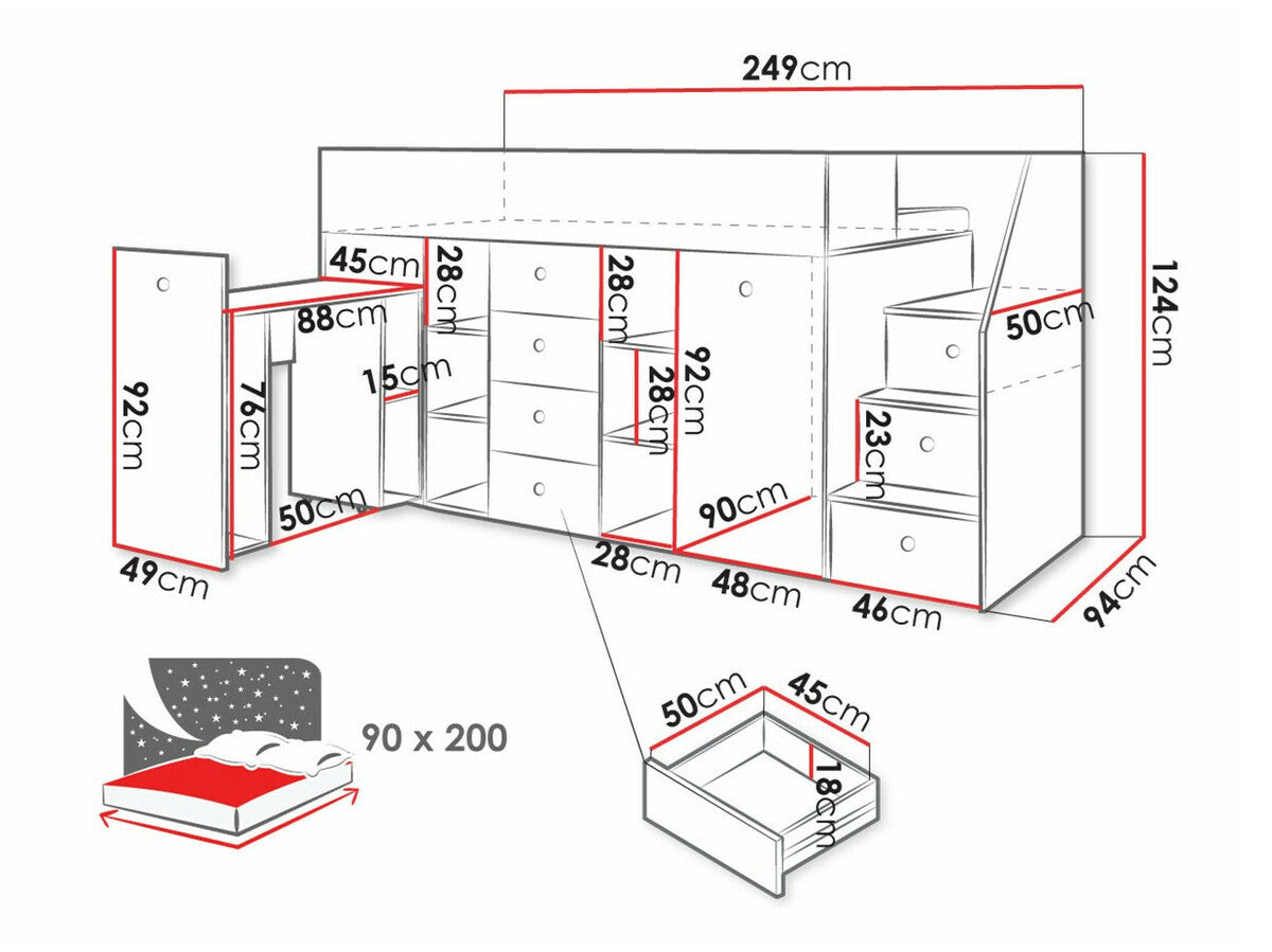 Galériaágy SMART 3, Szín: Artisan tölgy + Fehér, Változatok: Balos