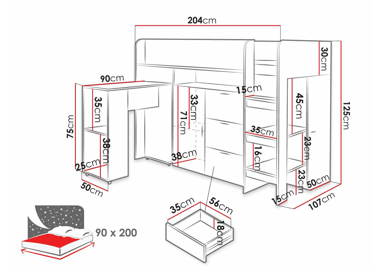 Galériaágy KONKRET 1, Szín: Beton + Fehér