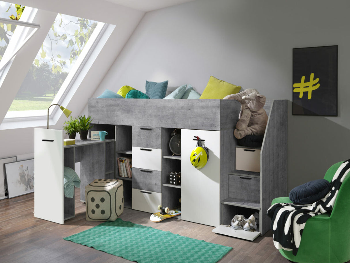 Galériaágy KONKRET 3, Szín: Beton + Fehér, Változatok: Jobbos