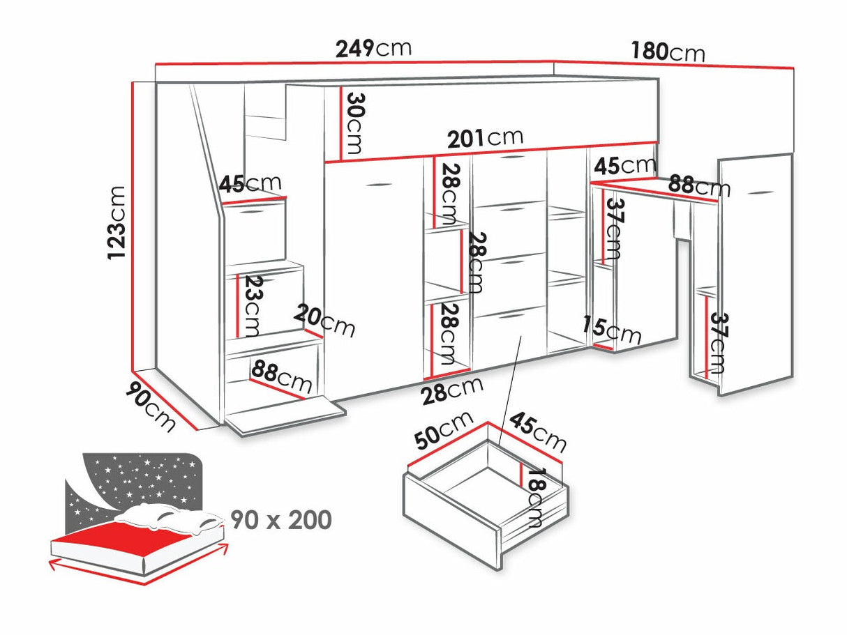 Galériaágy KONKRET 3, Szín: Beton + Fehér, Változatok: Balos