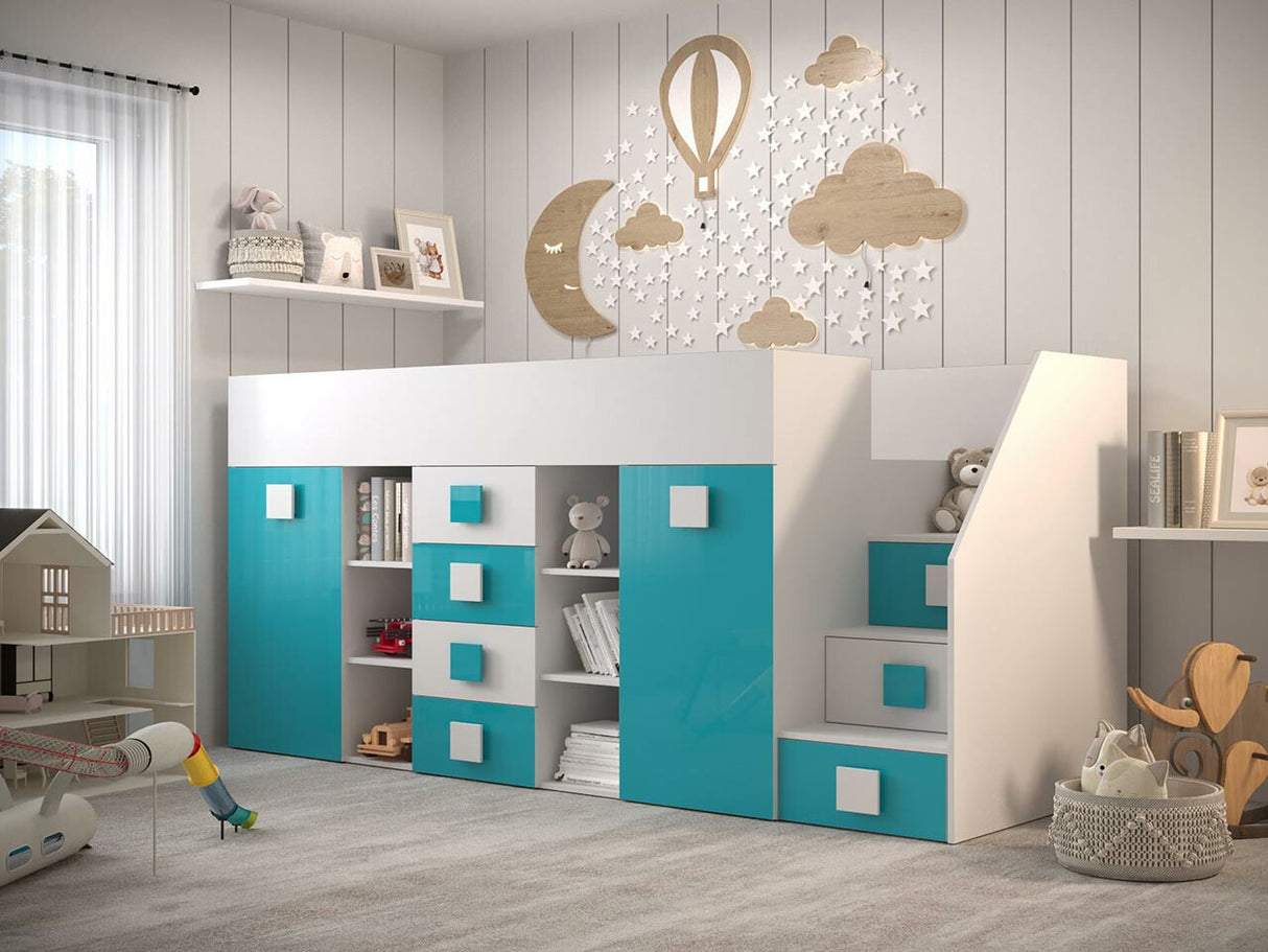 Galériaágy TOLEDO 3, Szín: Fehér + Fényes Türkiz + Fényes fehér, Változatok: Jobbos