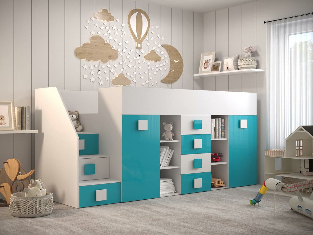 Galériaágy TOLEDO 3, Szín: Fehér + Fényes Türkiz + Fényes fehér, Változatok: Balos