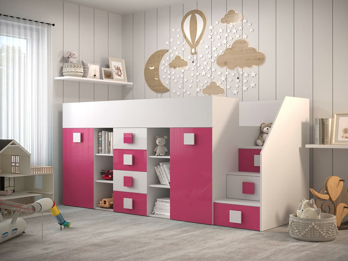Galériaágy TOLEDO 3, Szín: Fehér + Fényes rózsaszínű + Fényes fehér, Változatok: Jobbos