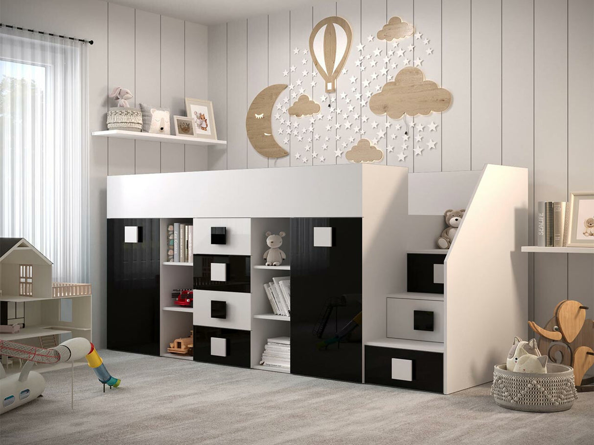 Galériaágy TOLEDO 3, Szín: Fehér + Fényes fekete + Fényes fehér, Változatok: Jobbos