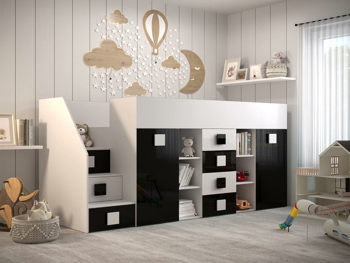 Galériaágy TOLEDO 3, Szín: Fehér + Fényes fekete + Fényes fehér, Változatok: Balos