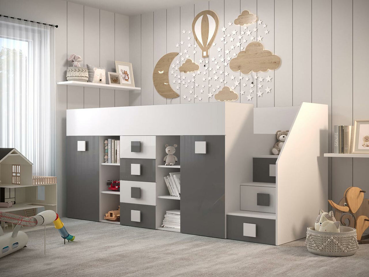 Galériaágy TOLEDO 3, Szín: Fehér + Fényes szürke + Fényes fehér, Változatok: Jobbos