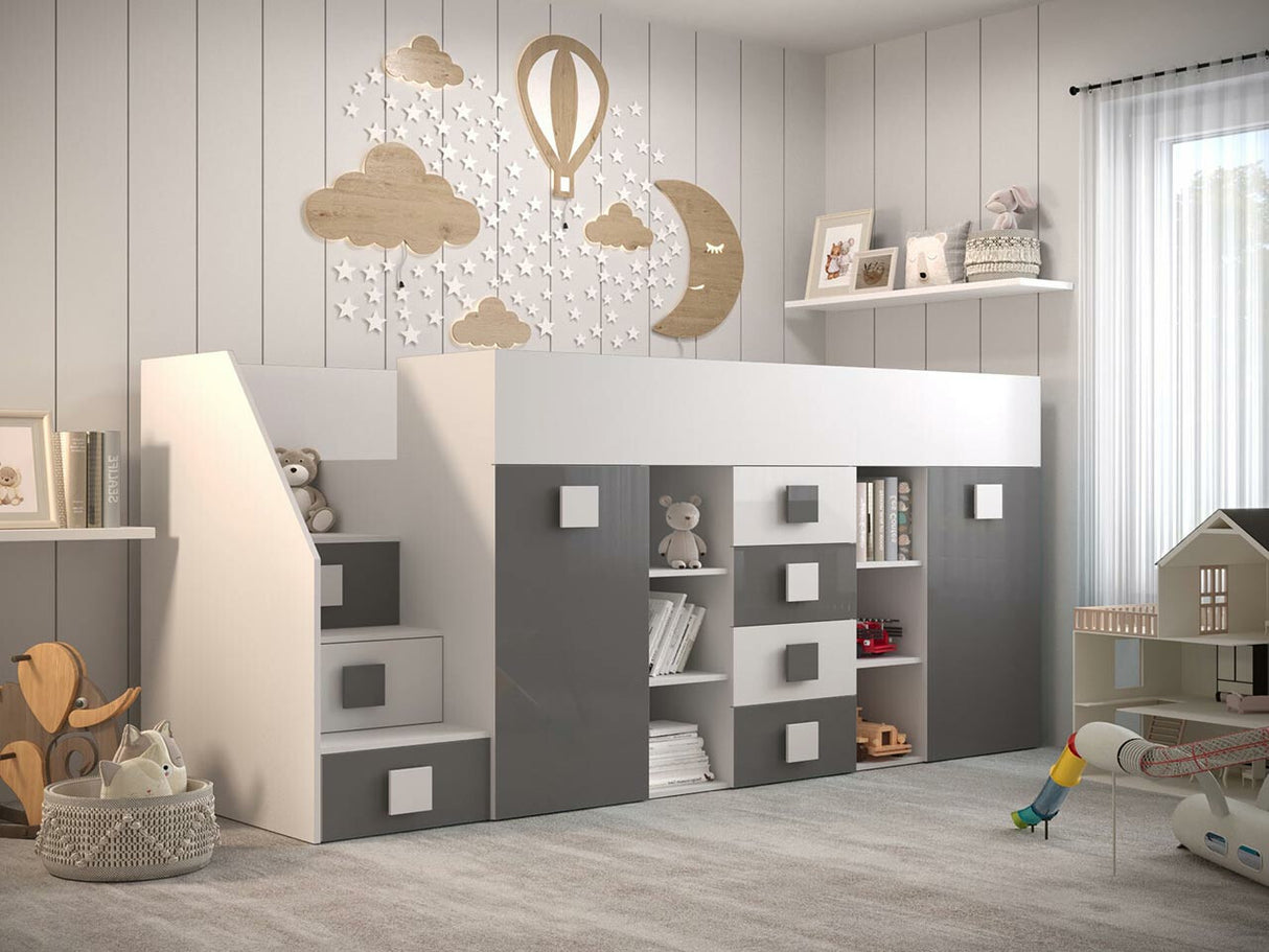 Galériaágy TOLEDO 3, Szín: Fehér + Fényes szürke + Fényes fehér, Változatok: Balos