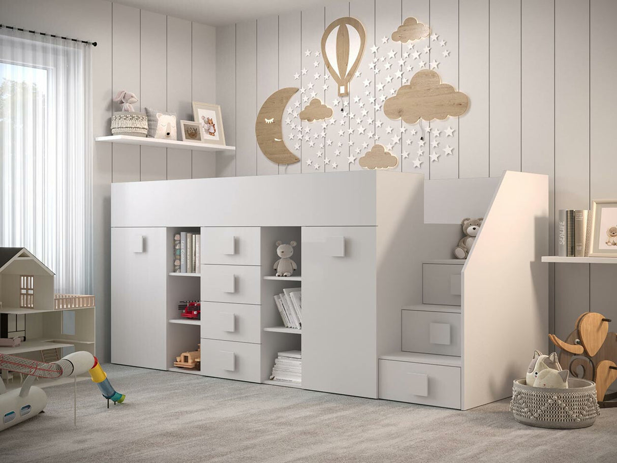 Galériaágy TOLEDO 3, Szín: Fehér + Fényes fehér, Változatok: Jobbos