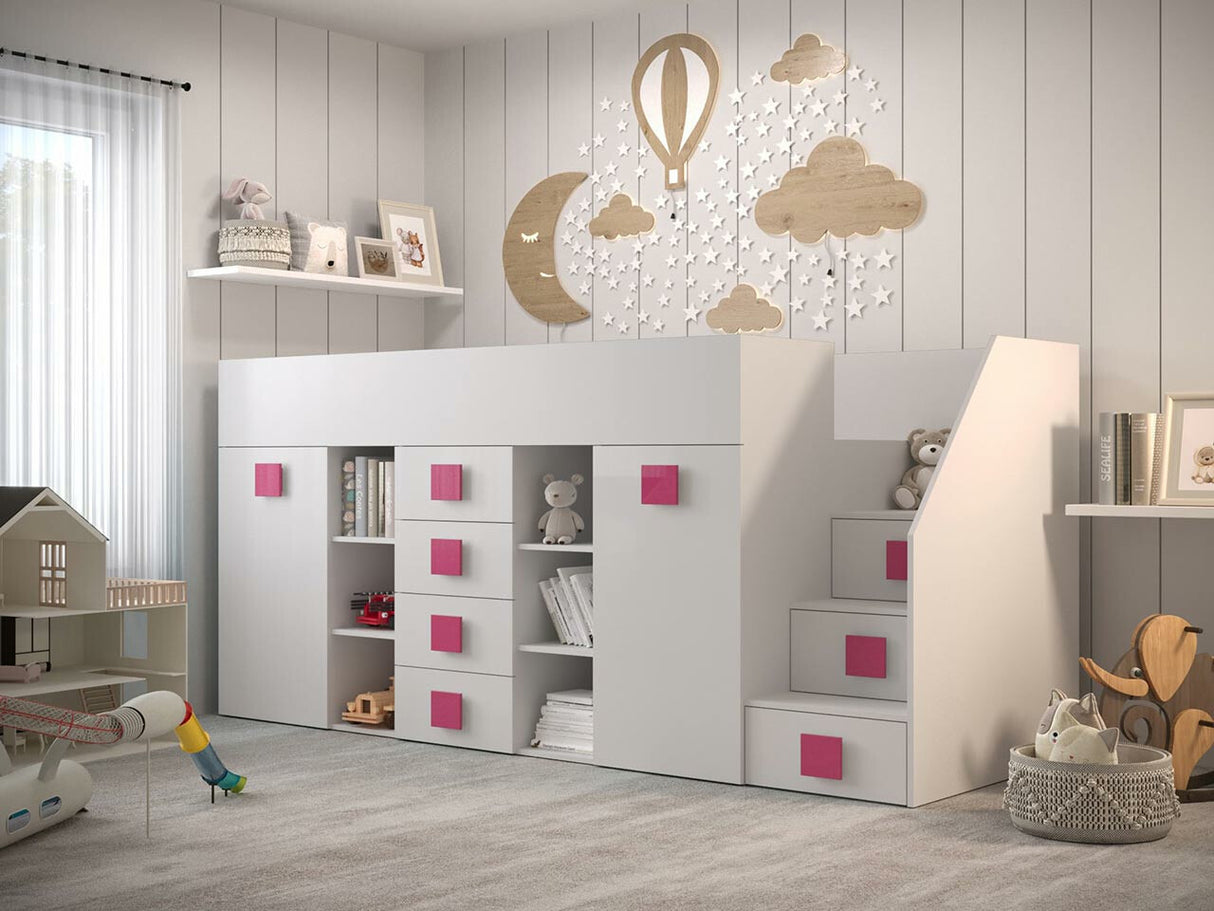 Galériaágy TOLEDO 3, Szín: Fehér + Fényes fehér + Rózsaszín, Változatok: Jobbos