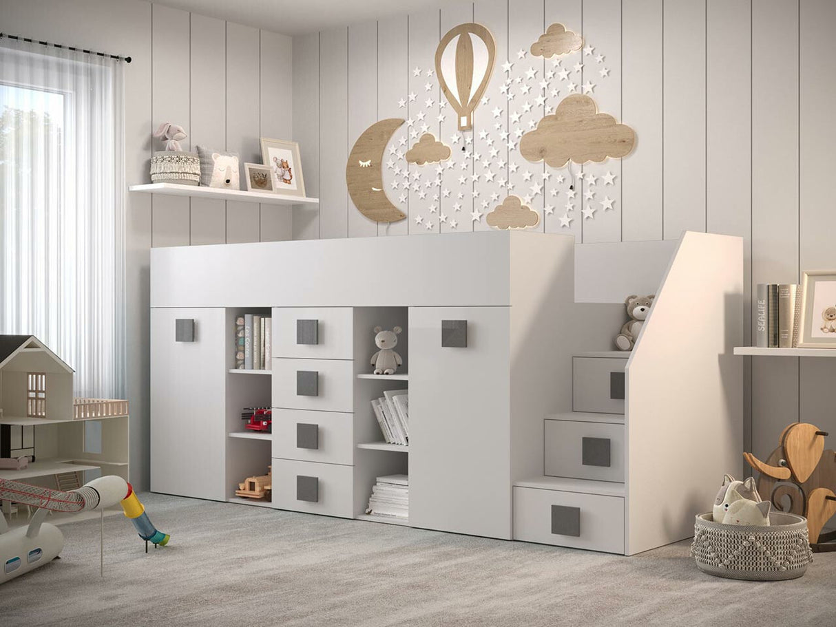 Galériaágy TOLEDO 3, Szín: Fehér + Fényes fehér + Szürke, Változatok: Jobbos