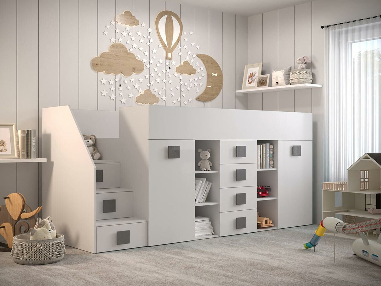 Galériaágy TOLEDO 3, Szín: Fehér + Fényes fehér + Szürke, Változatok: Balos