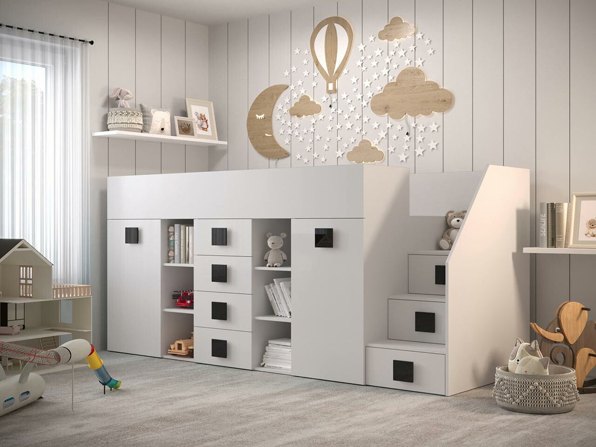 Galériaágy TOLEDO 3, Szín: Fehér + Fényes fehér + Fekete, Változatok: Jobbos