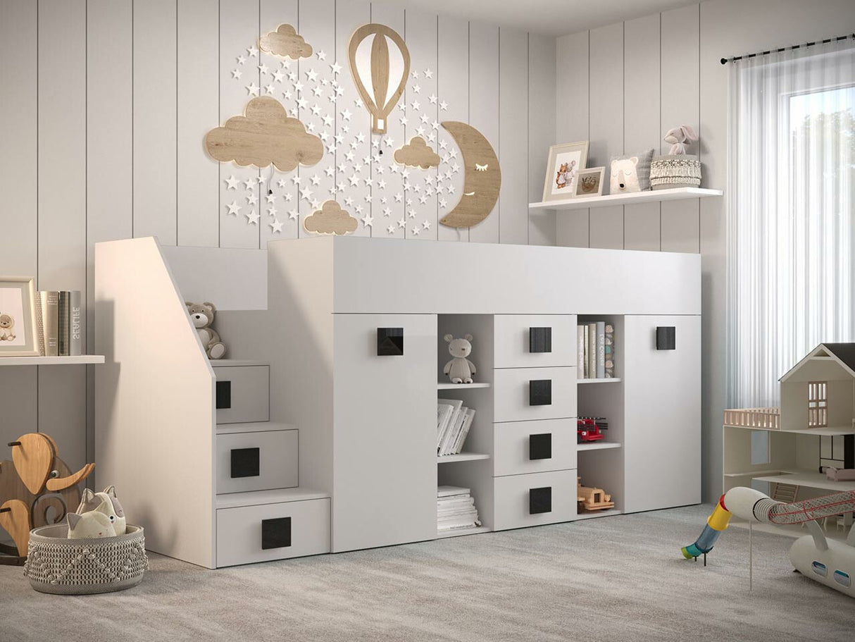 Galériaágy TOLEDO 3, Szín: Fehér + Fényes fehér + Fekete, Változatok: Balos